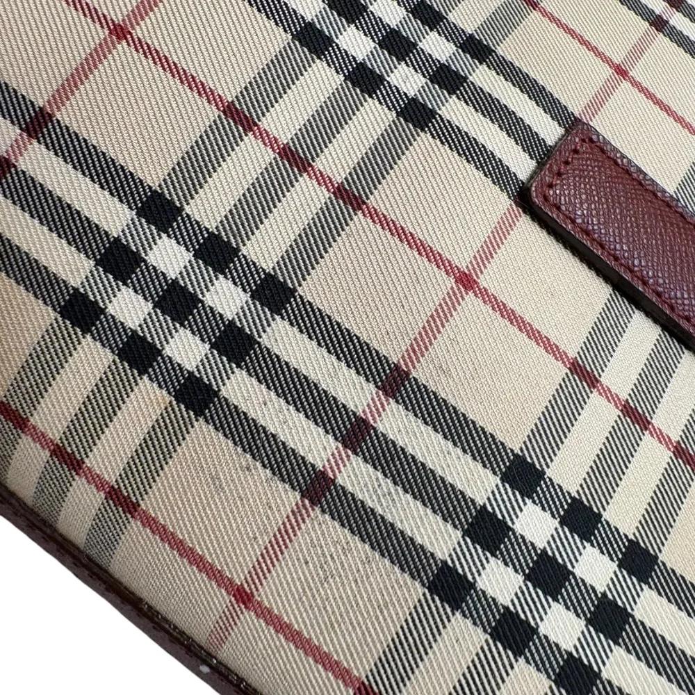 Burberry vintage classic nova check and burgundy leather tote bag - Picture 16 of 16